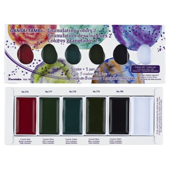 Zestaw farb akwarelowych Gansai Tambi Granulating 2 - Kuretake - 5 kolorów