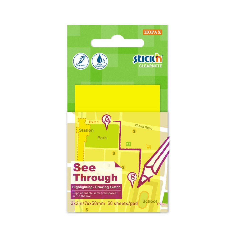 See through sticky notes Stick'N - yellow, 7,6 x 5,1 cm, 50 pcs.