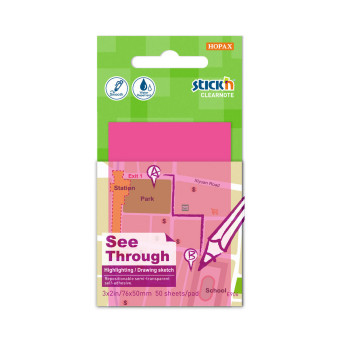 Karteczki samoprzylepne przezroczyste Stick'N - różowe, 76 x 51 mm, 50 szt.
