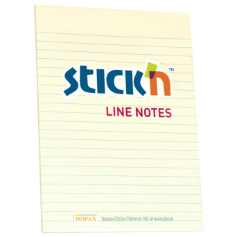 Line sticky notes Stick'N - pastel yellow, 20,3 × 15,2 cm, 50 pcs.