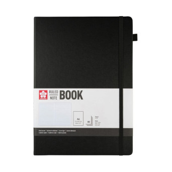 Ruled Notebook A4 - Sakura - Black, hardcover, 140 g/m2