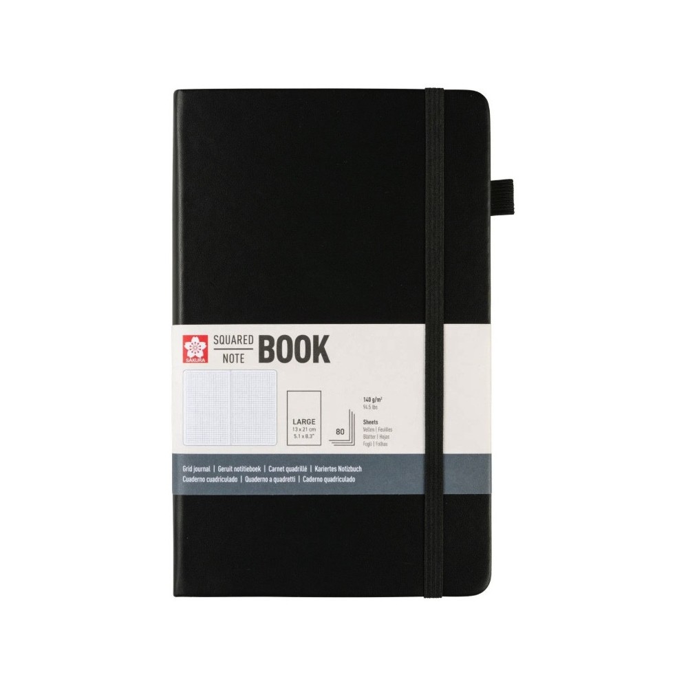 Squared Notebook 13 x 21 cm - Sakura - Black, hardcover, 140 g/m2