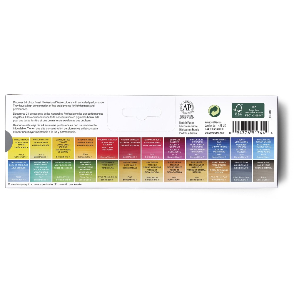 Professional Watercolor half-pans set - Winsor & Newton - 24 pcs.