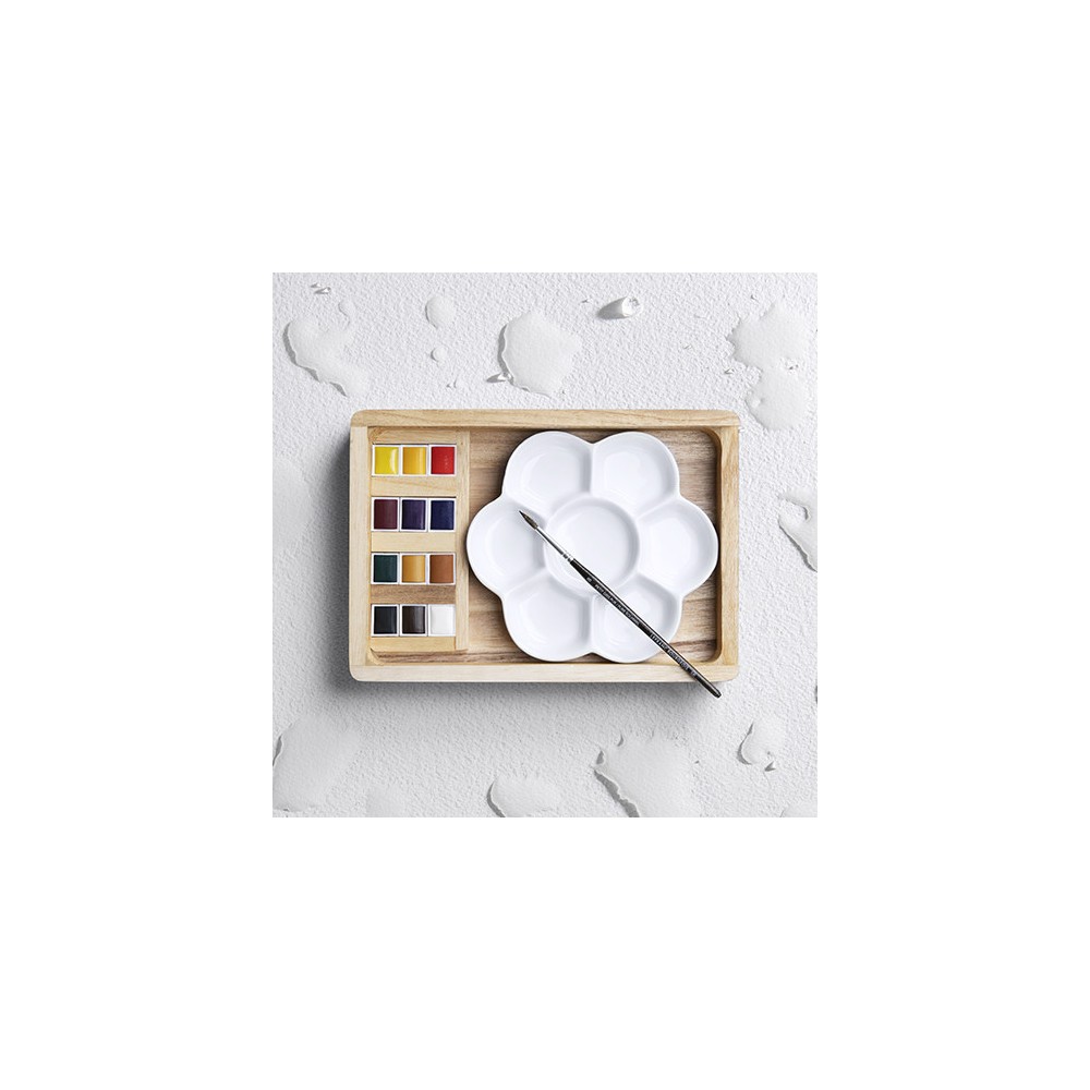 Watercolor half-pans wooden set - Lefranc & Bourgeois - 14 pcs.