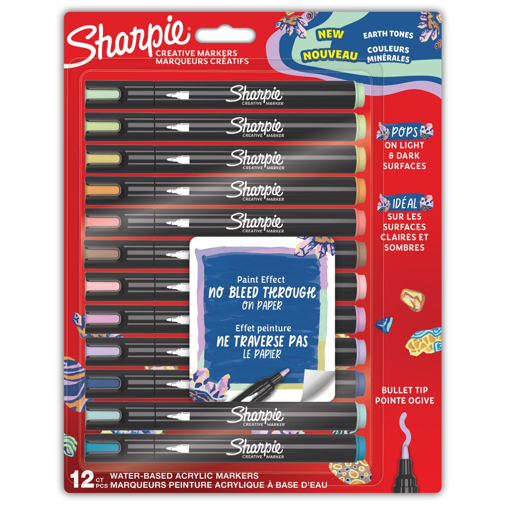 Water-based Earth Tones acrylic markers - Sharpie - 2,5 mm, 12 pcs.