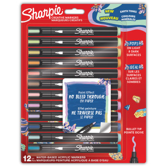 Water-based Earth Tones acrylic markers - Sharpie - 2,5 mm, 12 pcs.