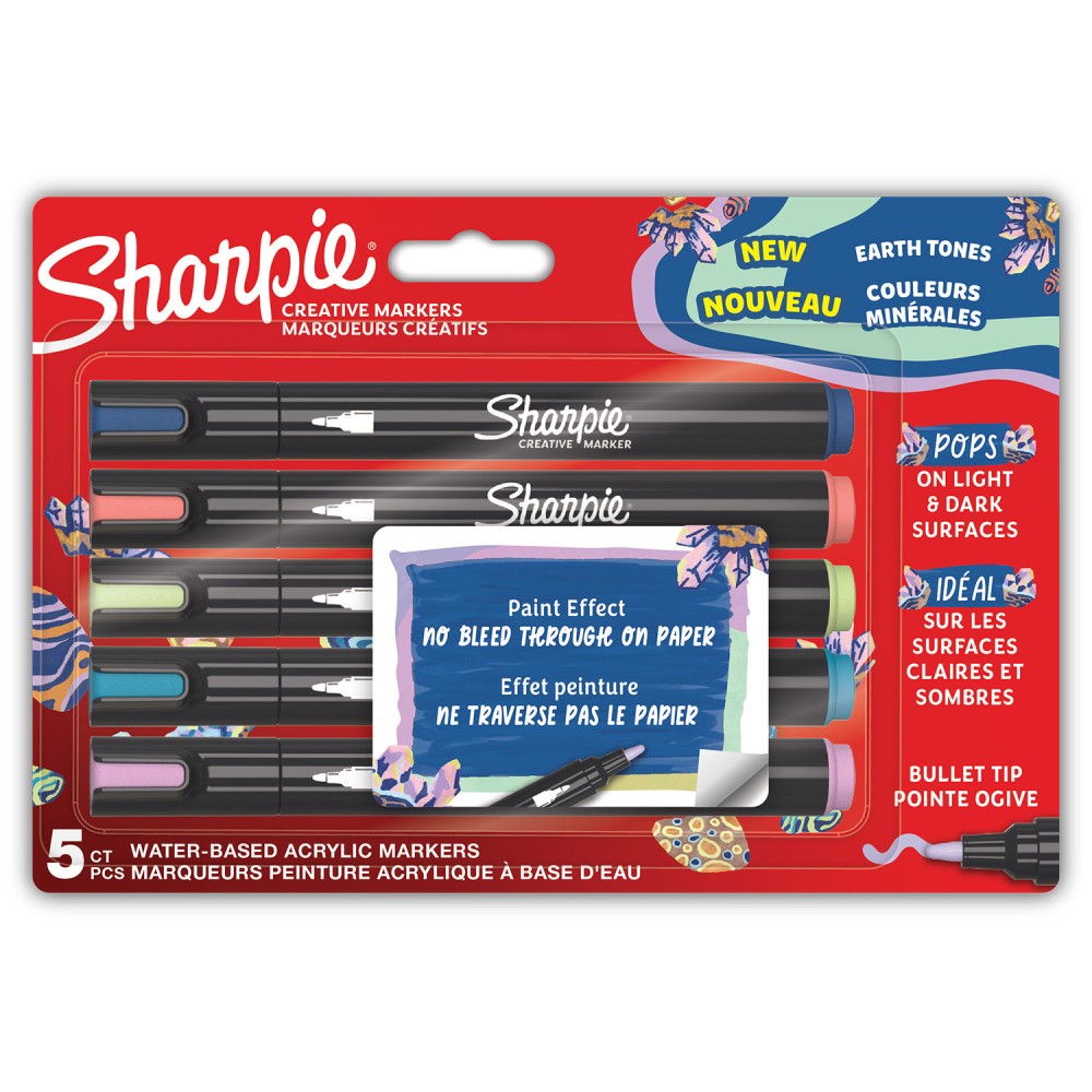 Water-based Earth Tones acrylic markers - Sharpie - 2,5 mm, 5 pcs.