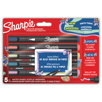 Water-based Earth Tones acrylic markers - Sharpie - 2,5 mm, 5 pcs.