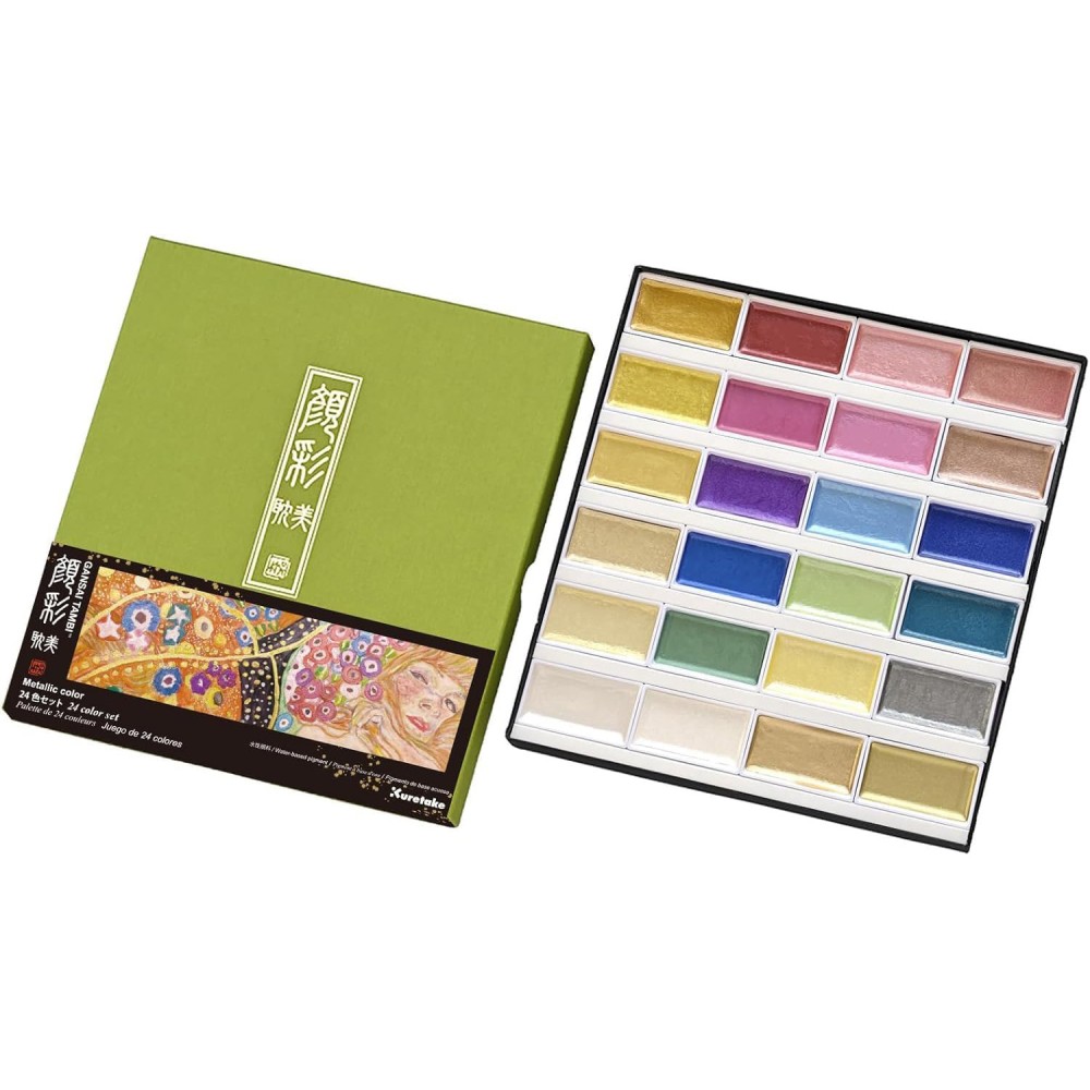 Zestaw farb akwarelowych Gansai Tambi Metallic - Kuretake - 24 szt.