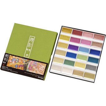 Set of watercolor Gansai Tambi Metallic paints - Kuretake - 24 pcs.
