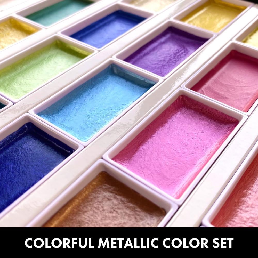 Zestaw farb akwarelowych Gansai Tambi Metallic - Kuretake - 24 szt.