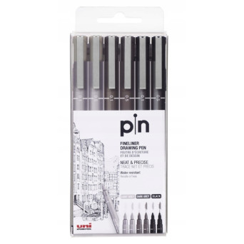 Zestaw cienkopisów kreślarskich Pin 200 - Uni - szare, 6 szt.