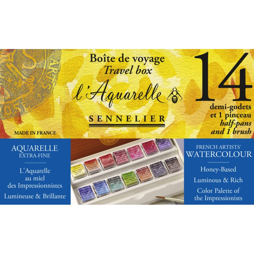 Set of l'Aquarelle Travel Box watercolor half-pans - Sennelier - 14 pcs.