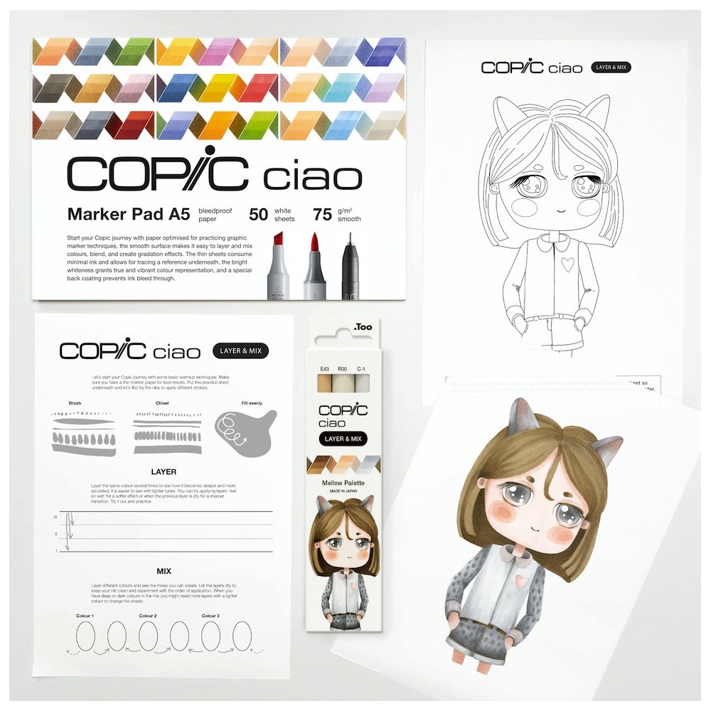 Set of Copic Ciao Layer & Mix dual-tip alcohol-based markers - Mellow Palette