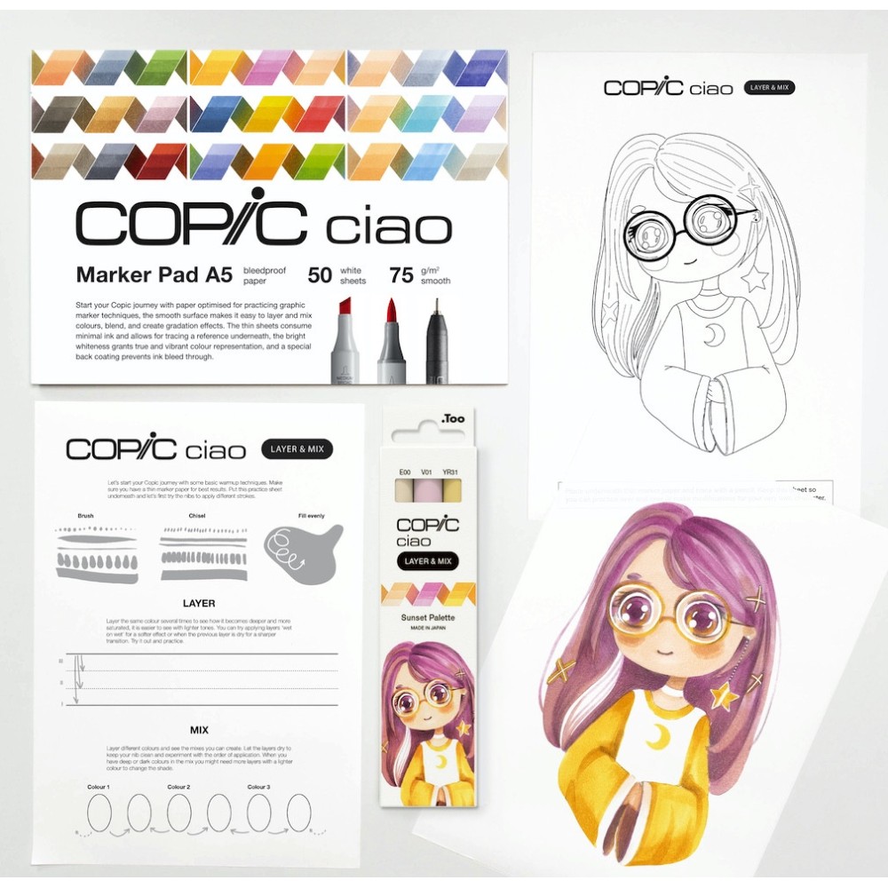 Set of Copic Ciao Layer & Mix dual-tip alcohol-based markers - Sunset Palette