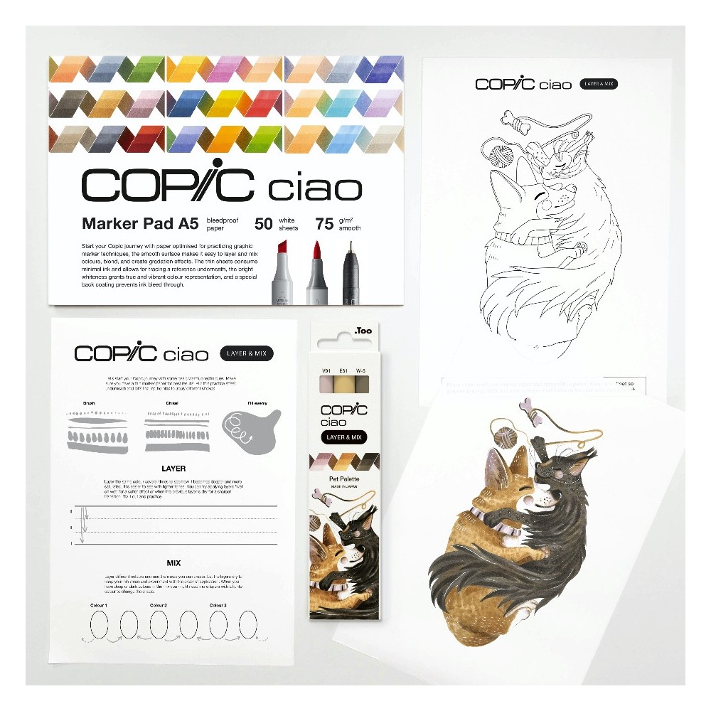 Zestaw markerów dwustronnych Copic Ciao Layer & Mix - Pet Palette
