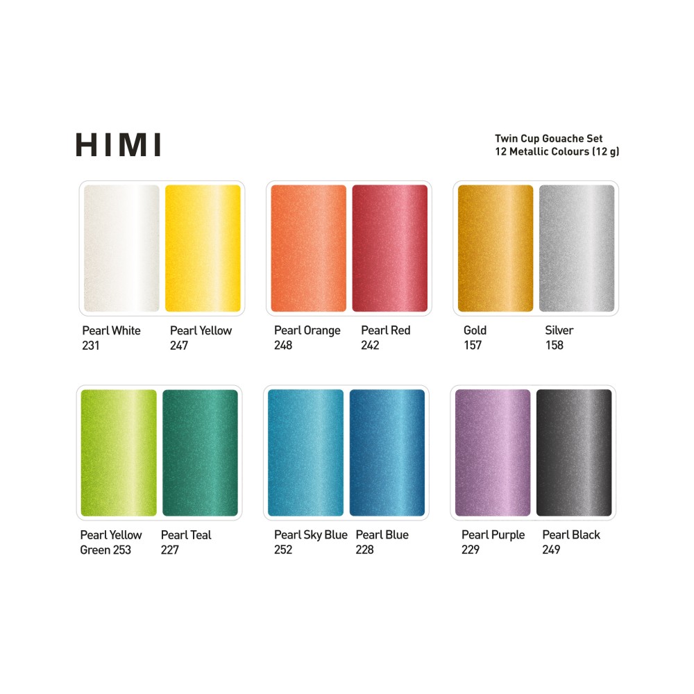 Set of Twin Cup Metallic Gouache - HIMI - 12 pcs. x 12 ml