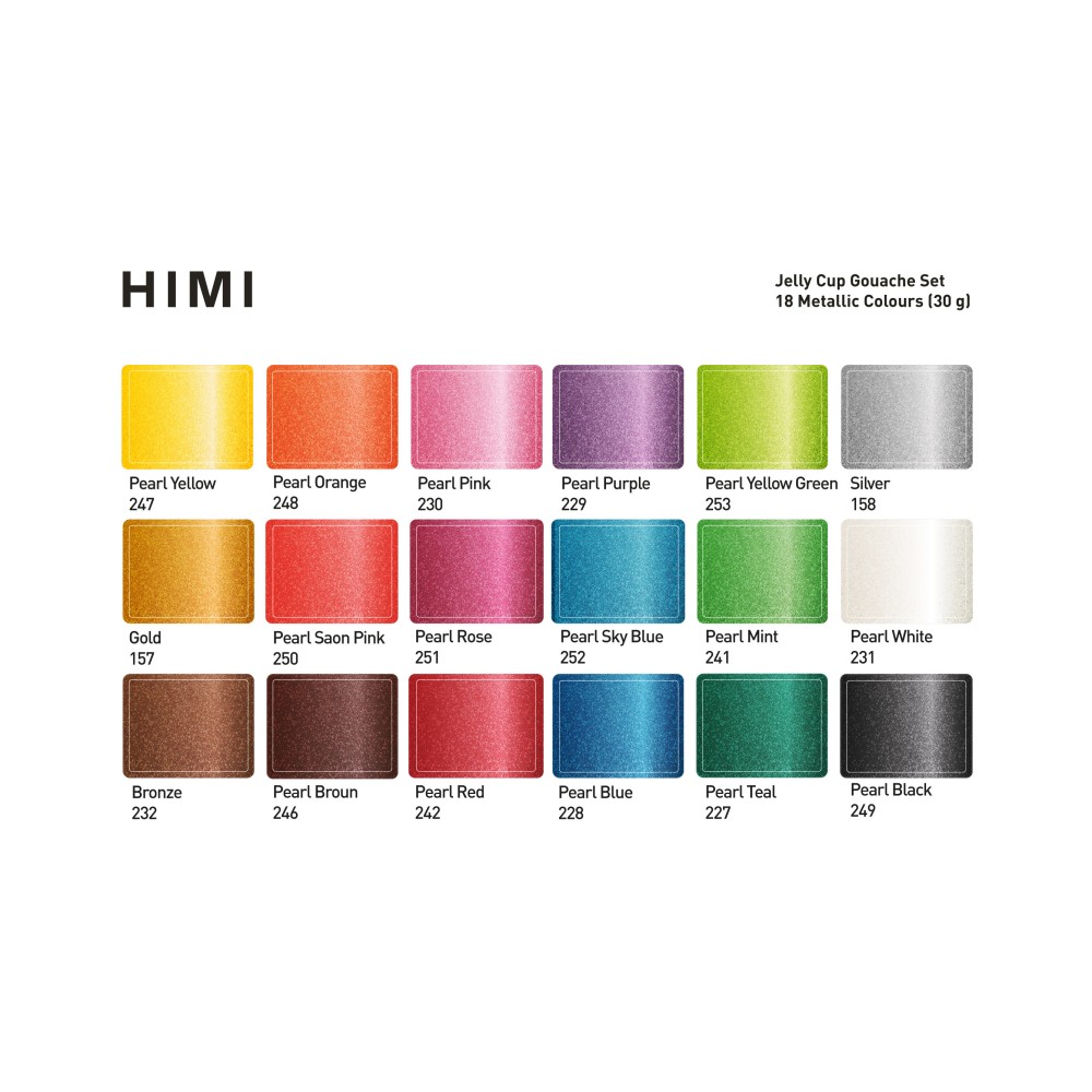 Set of Jelly Cup Metallic Gouache - HIMI - 18 pcs. x 30 g