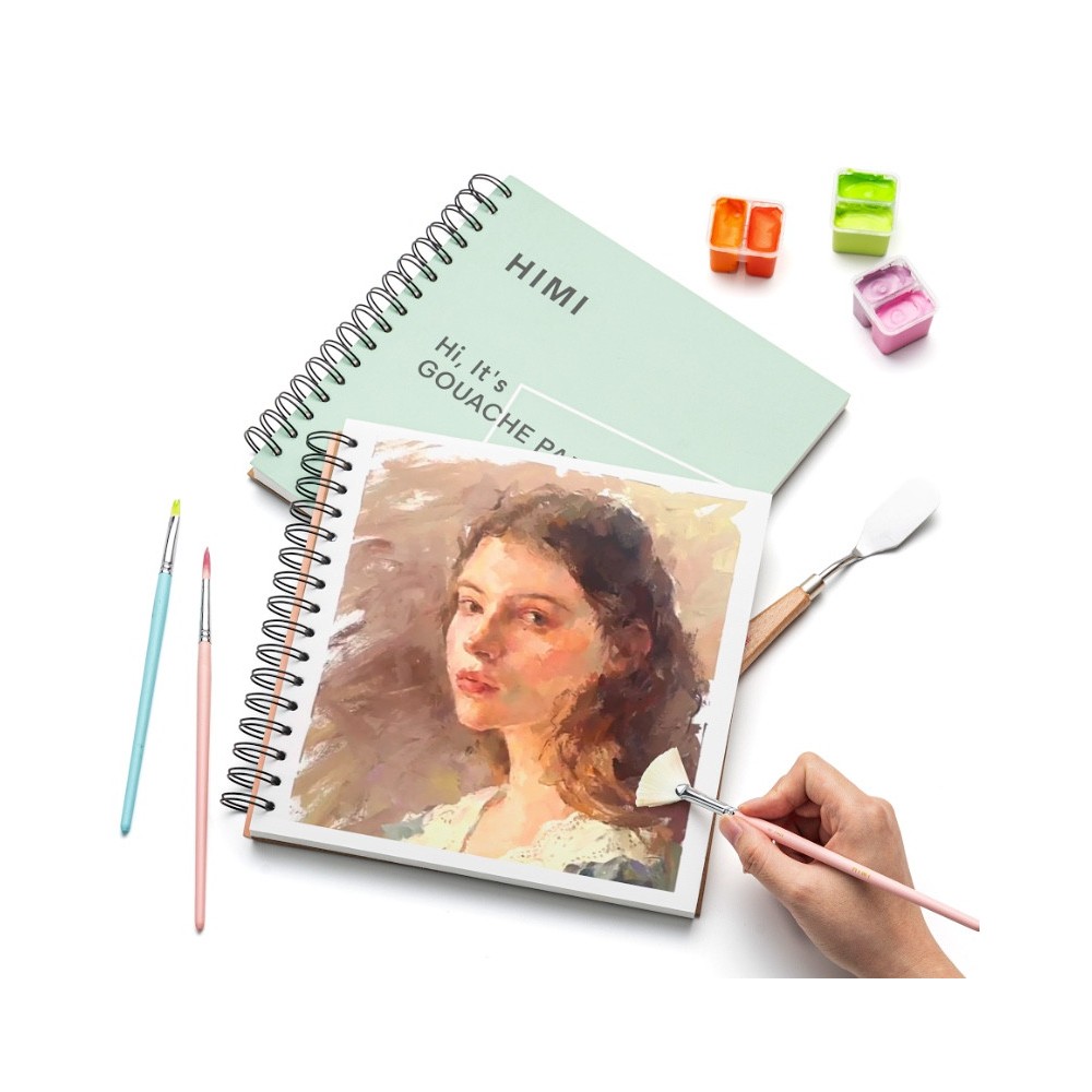 Spiral-bound HIMI gouache pad 21,6 x 21,6 cm - HIMI - Pink 160 g 50 sheets