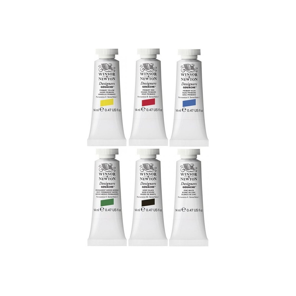 Set of Primary Gouache paints - Winsor & Newton - 6 x 14 ml