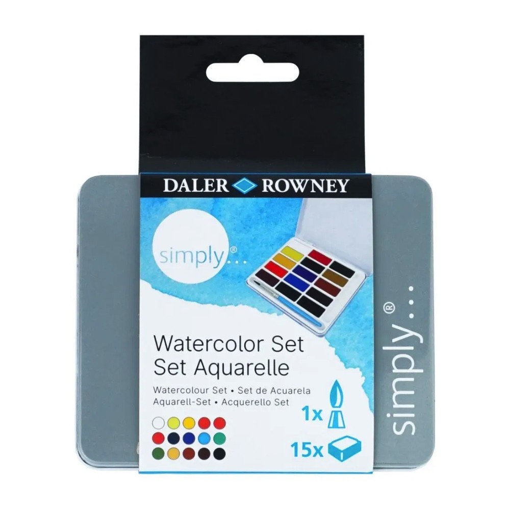 Zestaw akwareli Simply w półkostkach - Daler Rowney - 15 szt.