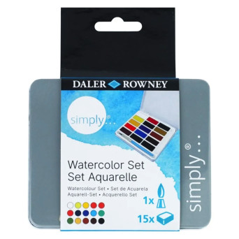 Zestaw akwareli Simply w półkostkach - Daler Rowney - 15 szt.