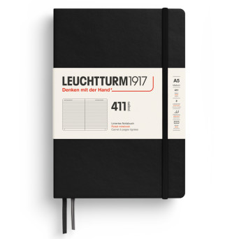 Notatnik w linie 411 A5 - Leuchtturm1917 - Black twarda okładka