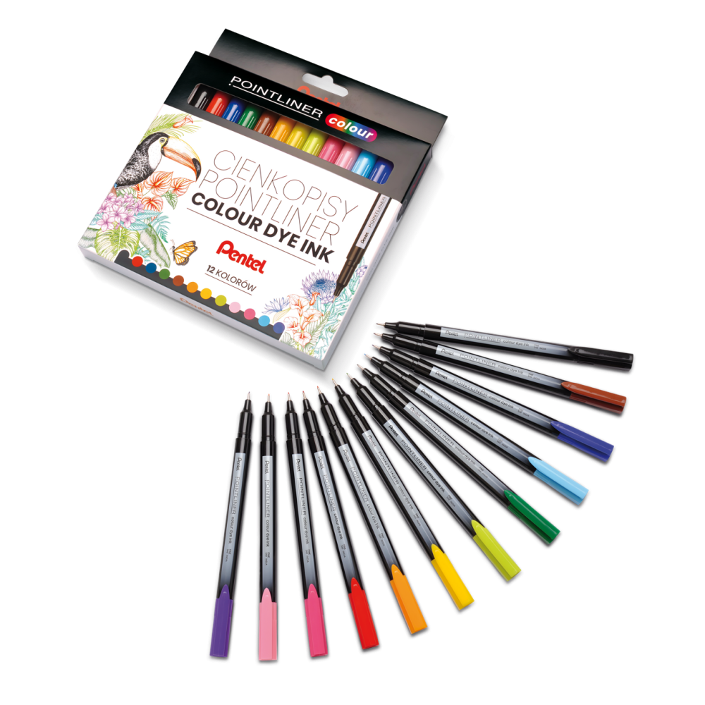 Set of Pointliner Colour fineliners 0,4 mm - Pentel - 12 pcs.