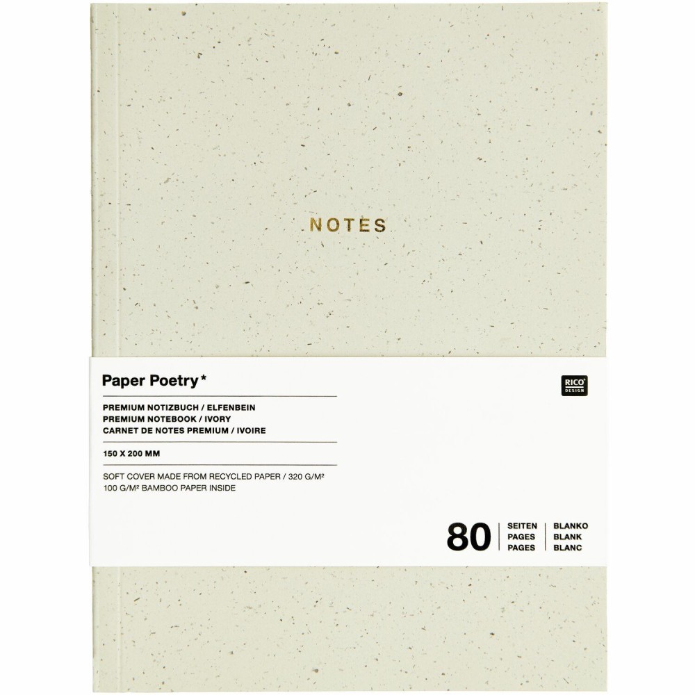 Plain notebook 15 x 20 cm - Paper Poetry - Ivory softcover 100 g