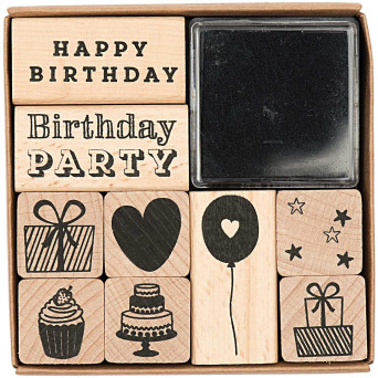 Zestaw stempli drewnianych Birthday - Paper Poetry - 9 szt.