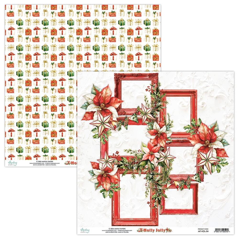 Scrapbooking paper 30,5 x 30,5 cm - Mintay - Holly Jolly 04