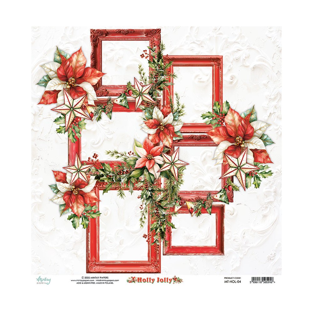 Papier do scrapbookingu 30,5 x 30,5 cm - Mintay - Holly Jolly 04