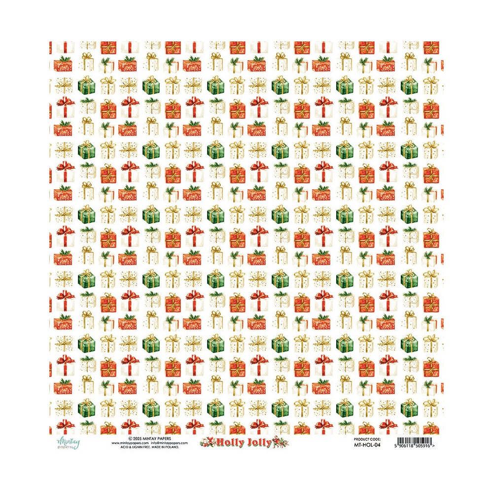 Papier do scrapbookingu 30,5 x 30,5 cm - Mintay - Holly Jolly 04