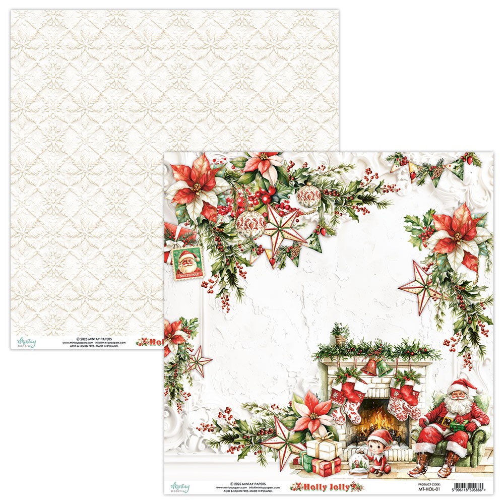 Scrapbooking paper 30,5 x 30,5 cm - Mintay - Holly Jolly 01