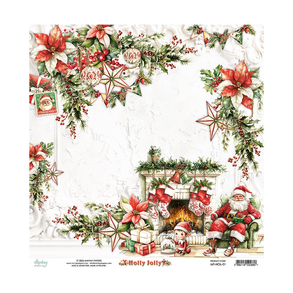 Papier do scrapbookingu 30,5 x 30,5 cm - Mintay - Holly Jolly 01