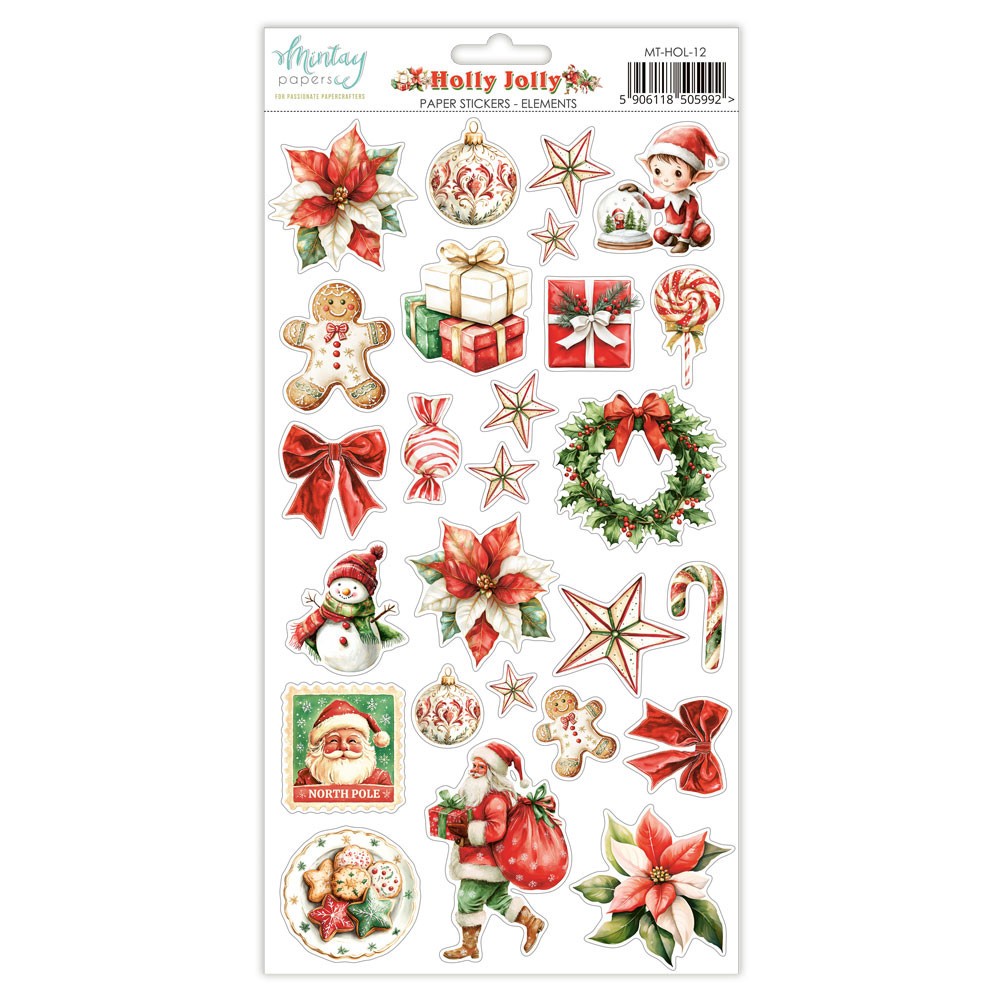 Zestaw naklejek papierowych 15,2 x 20,3 cm - Mintay - Holly Jolly