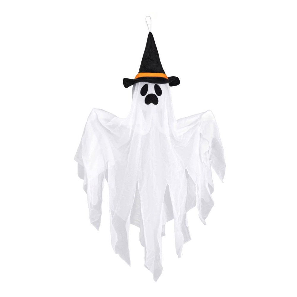 Dekoracja halloweenowa wisząca Duch w kapeluszu - 50 cm