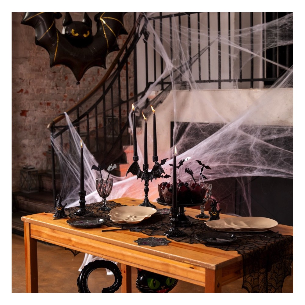 Lace Halloween table runner Spiderwebs - black 45 x 183 cm