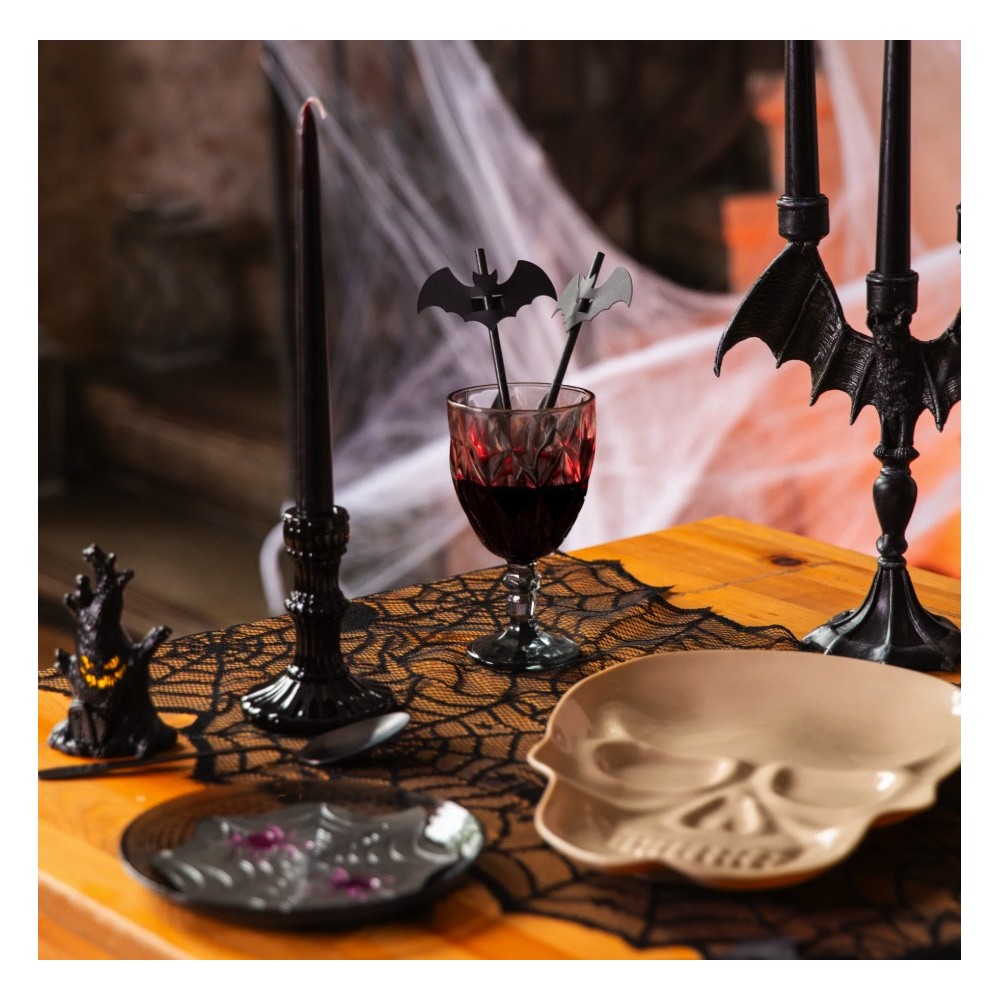 Bieżnik koronkowy na halloween Pajęczyny - czarny 45 x 183 cm