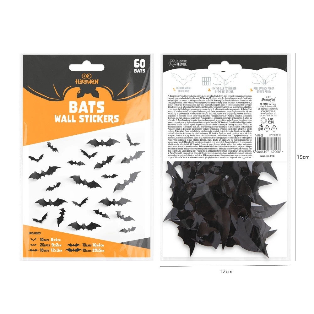 Halloween wall stickers 3D Bats - 60 pcs.