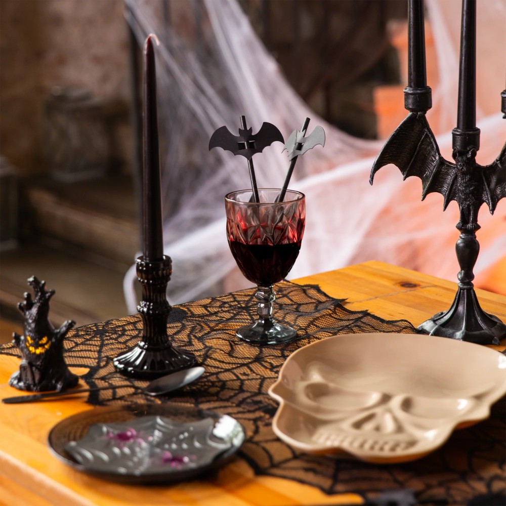 Halloween straws with bats - black 20 cm 12 pcs.