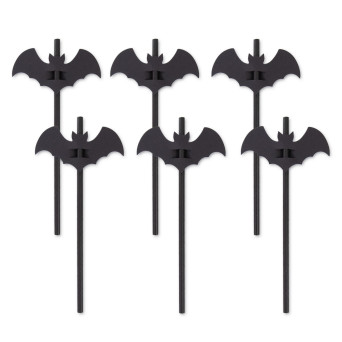 Słomki halloweenowe Nietoperze - czarne 20 cm 12 szt.