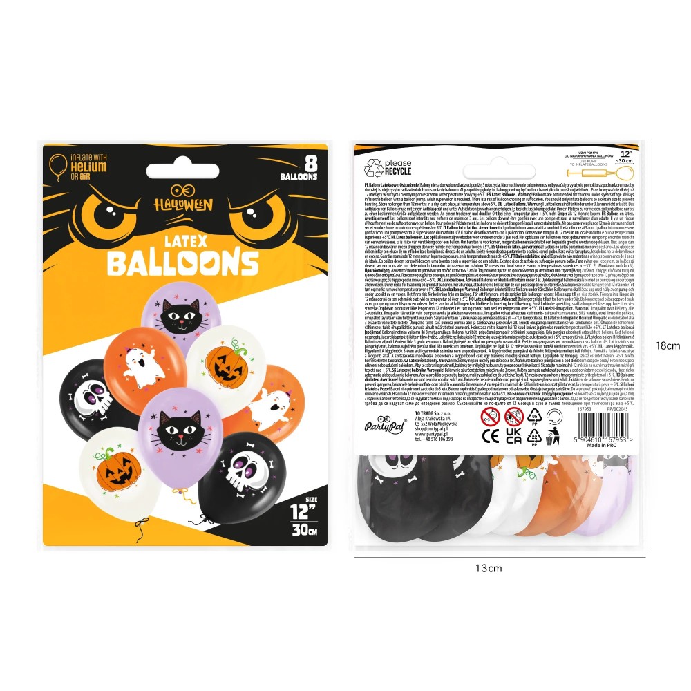 Halloween balloons with designs - 8 pcs.