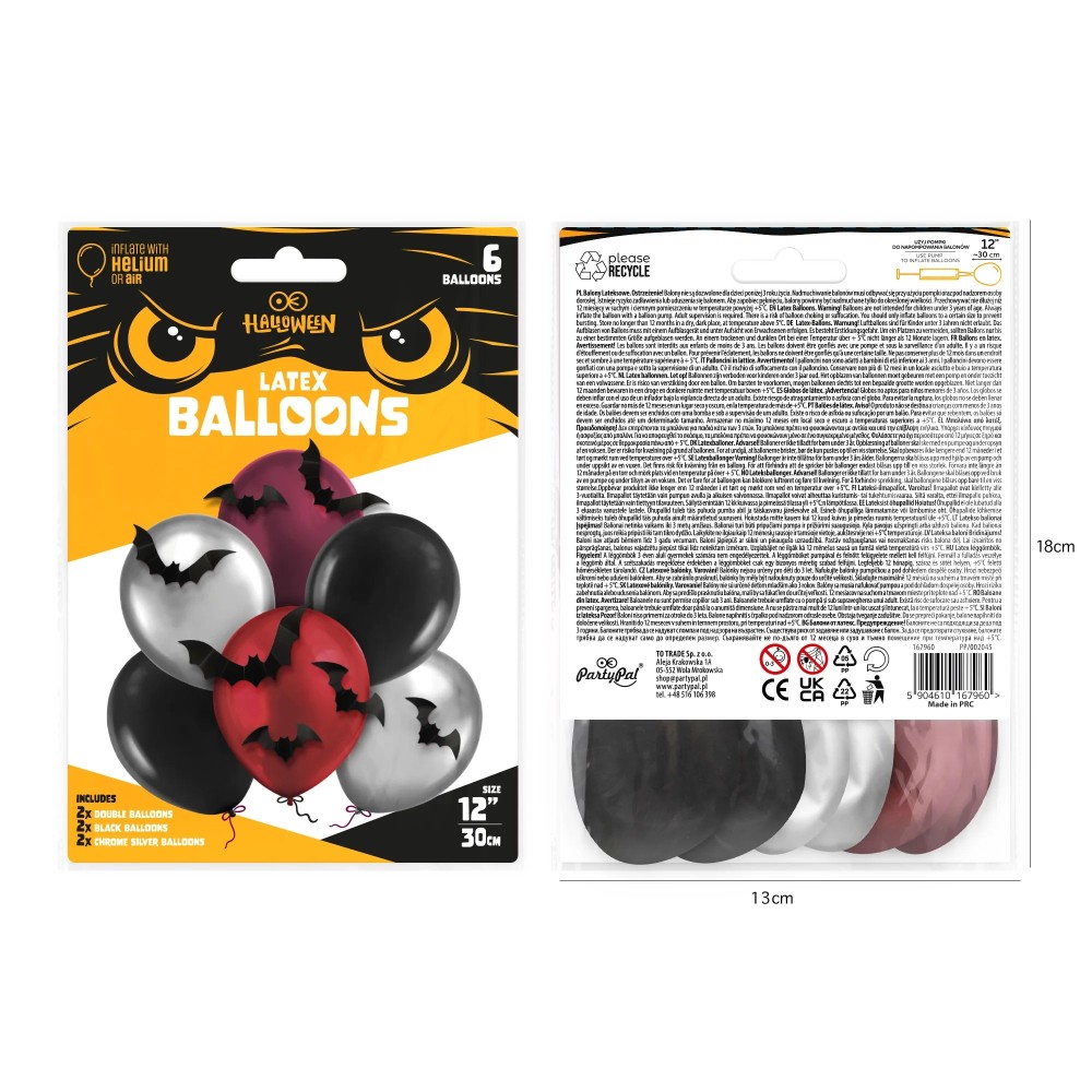 Balony halloweenowe nietoperze DIY - 6 szt.