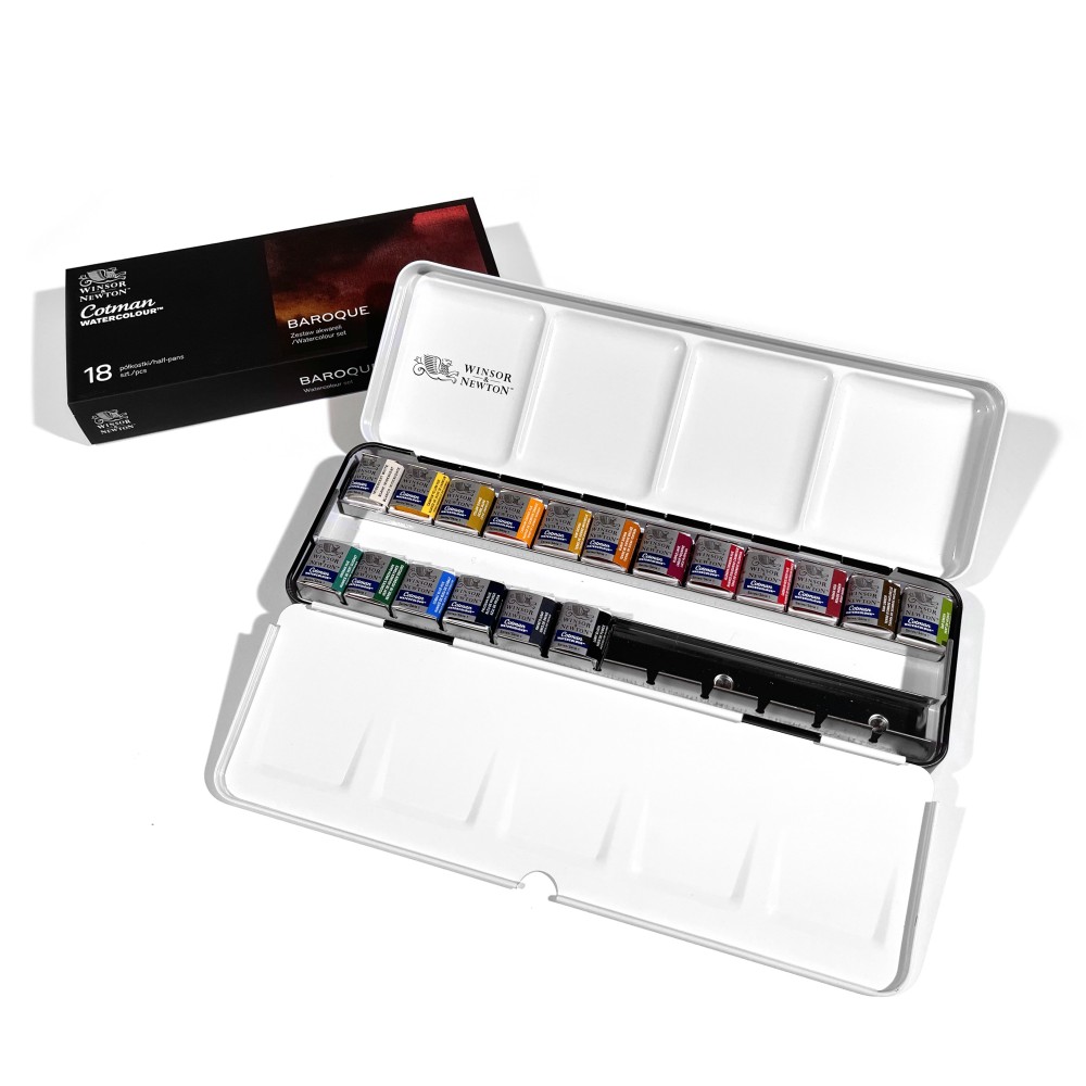 Zestaw akwareli w półkostkach Cotman Baroque - Winsor & Newton x PaperConcept - 18 szt.