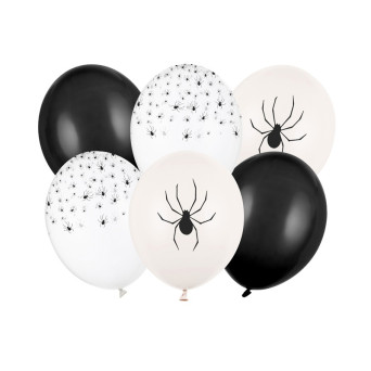Halloweenowe balony Pająki - 30 cm 6 szt.
