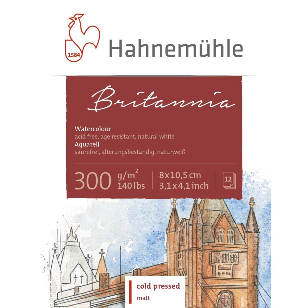 Blok mini do akwareli Britannia Watercolour 8 x 10,5 cm - Hahnemühle - 300 g 12 ark.
