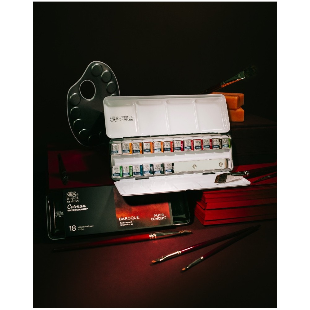 Cotman Watercolour Baroque half-pans set - Winsor & Newton x PaperConcept - 18 pcs.