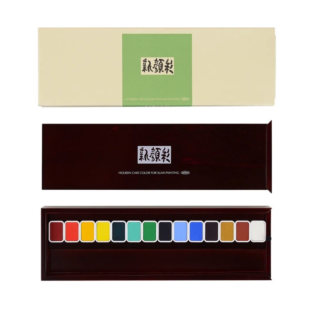 Set of pans Shin-Gansai watercolor paints - Holbein - 14 pcs.