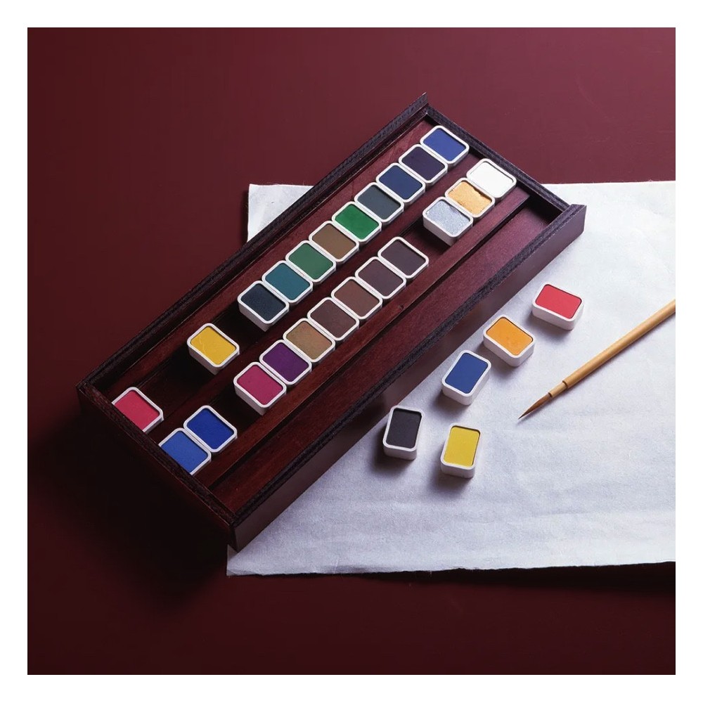 Set of pans Shin-Gansai watercolor paints - Holbein - 14 pcs.
